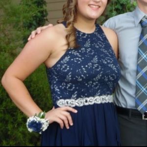 Navy Blue Sleeveless High Low Dress